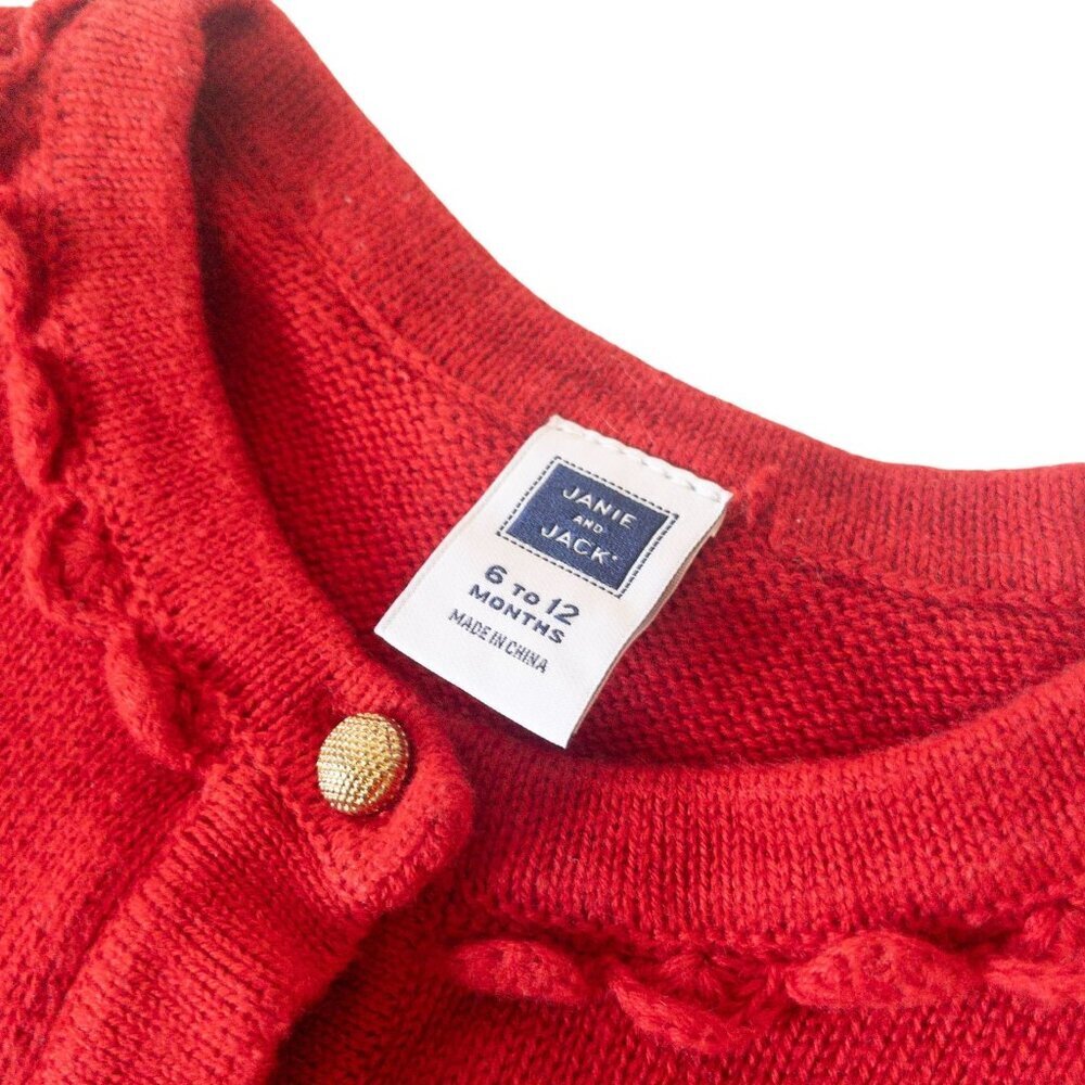Janie & Jack Red Knit Baby Cardigan With Gold Buttons 6-12 Months 100% Cotton - Picture 3 of 4